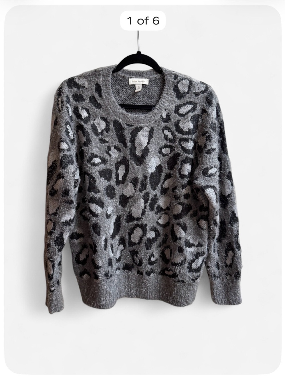 Vintage America Women’s Large Gray Leopard Fuzzy Sweater